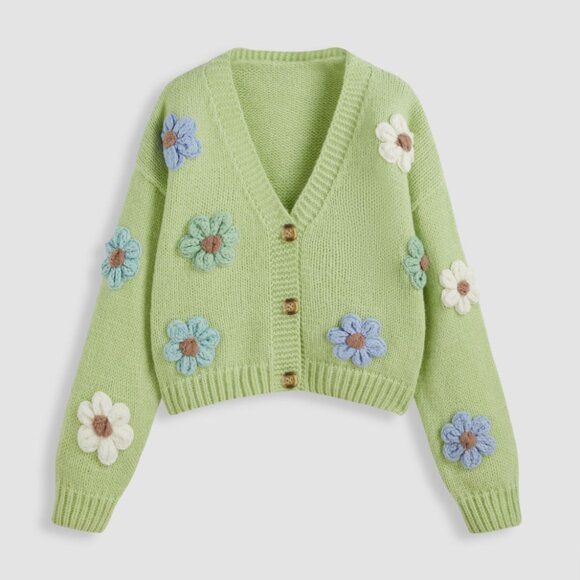 Cider Tops - Cider Knit V-neck Button Flower Cardigan NWT, Size M